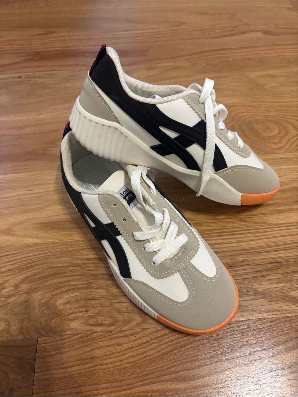 Amazon Women's Sneakers in White, Black, Beige with Orange Accent